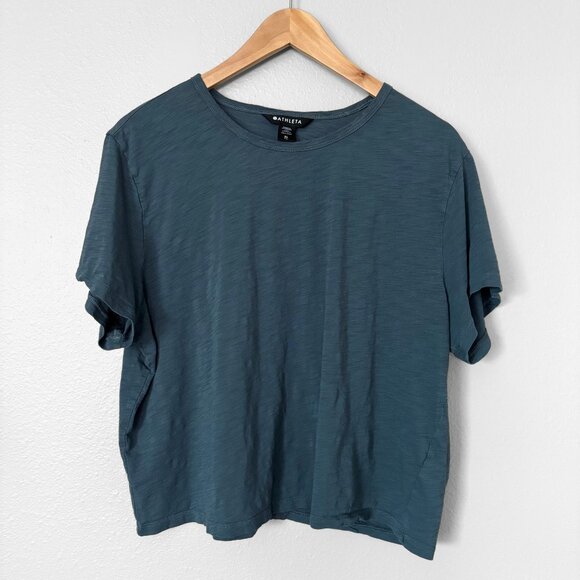 Athleta True Cotton Tee Short Sleeve Blue Cropped Womens XL Activewear Workout - Picture 1 of 9